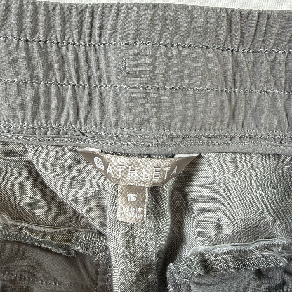 Athleta Women Cabo 100% Linen Jogger Pants Sz 16 Gray Drawstring Resort Coastal - Picture 3 of 11